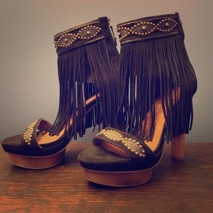 Western Themed Fringe Heels